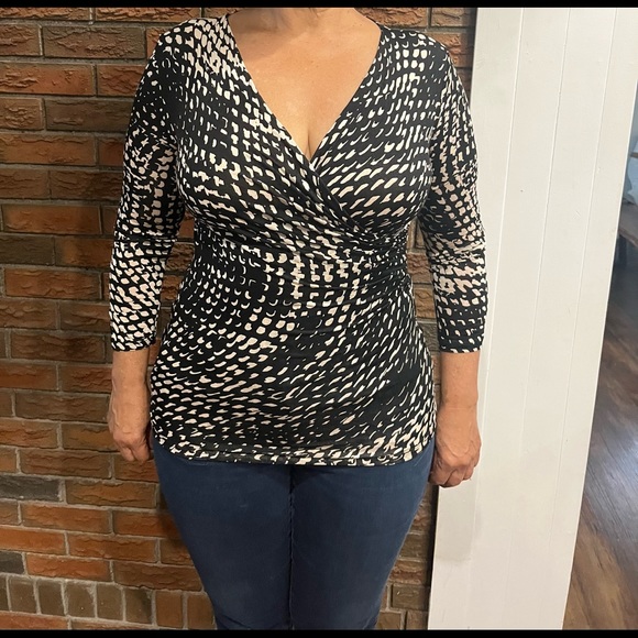 MAXMARA Stretch Jersey Faux Wrap Top M - Picture 9 of 10